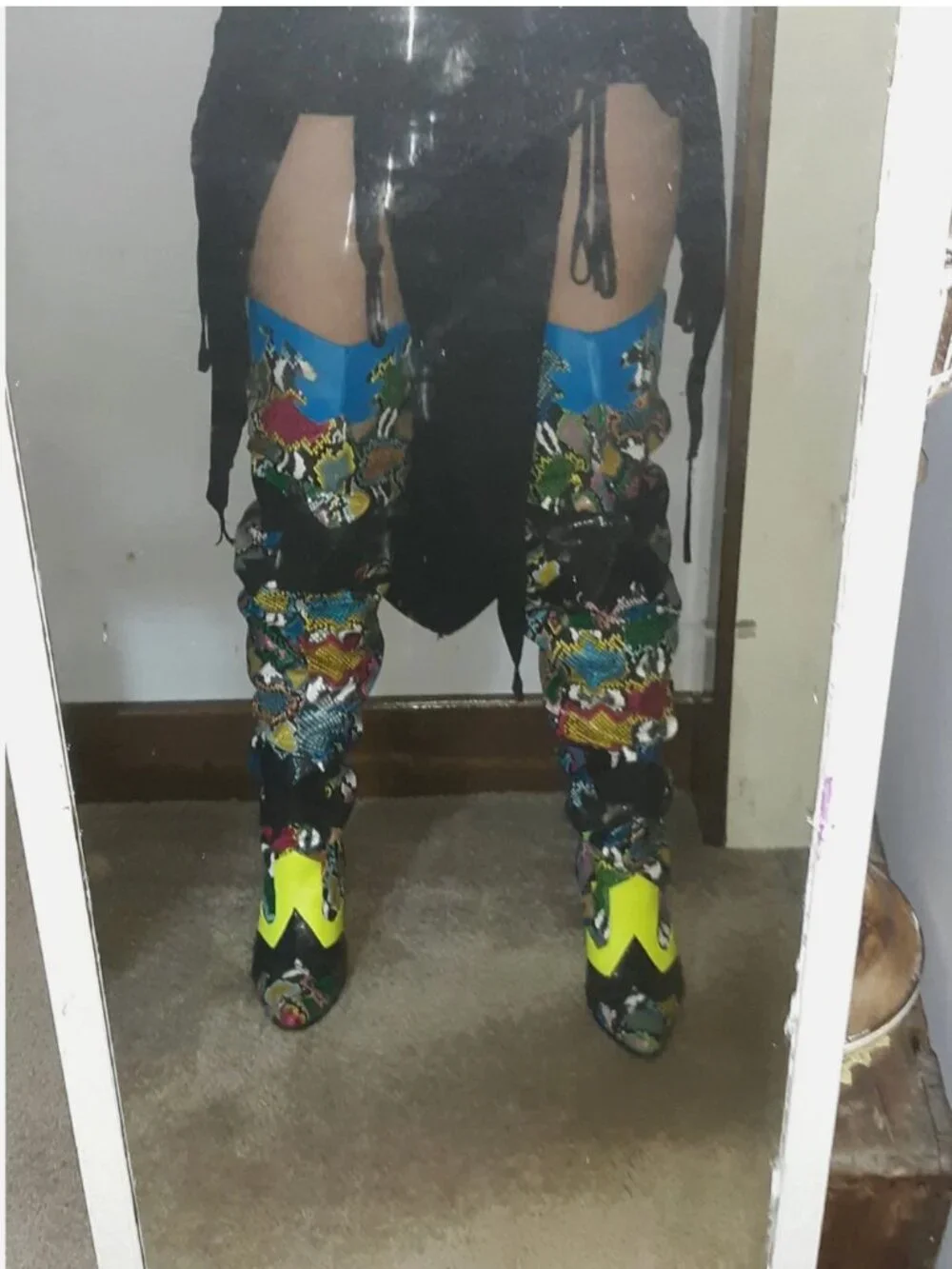 Thigh high multi color faux snake skin boots